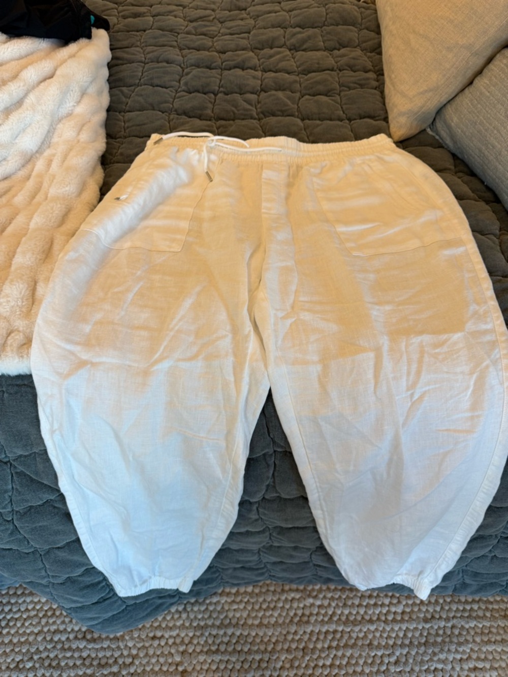 Athleta White Drawstring Linen Blend Pants